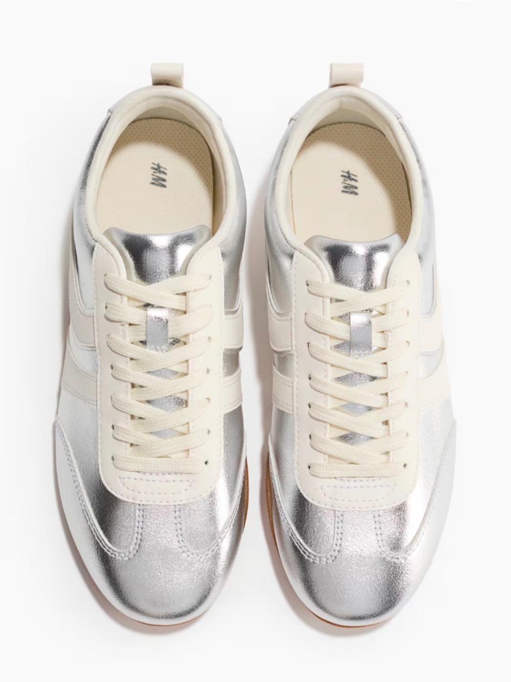 H&M silver metallic sneakers with white accents